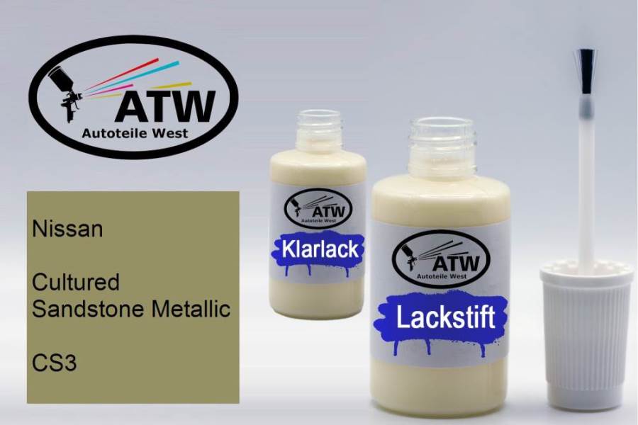 Nissan, Cultured Sandstone Metallic, CS3: 20ml Lackstift + 20ml Klarlack - Set, von ATW Autoteile West.